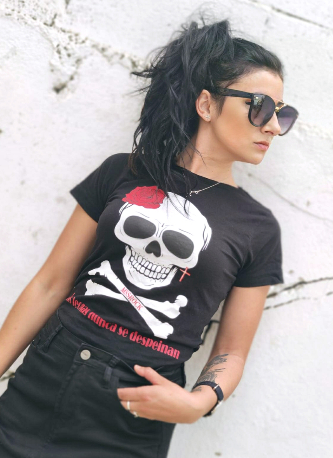 Camiseta Calavera con flor MissRock, Camisetas Rockeras