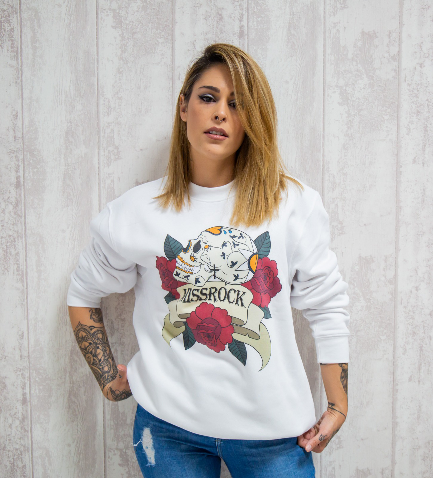 Sudadera blanca MissRock - MissRock, Camisetas Rockeras