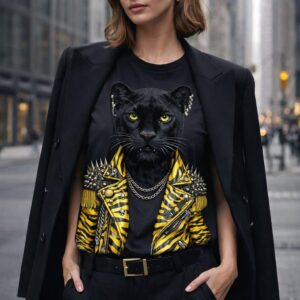 Camiseta pantera rock negra estilo rebelde