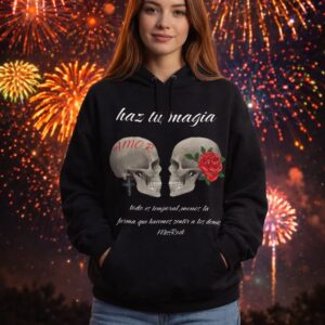 sudadera negra con capucha calaveras amor haz tu magia