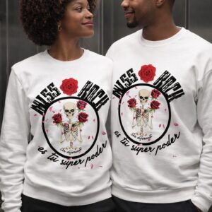 sudadera blanca miss rock con calavera y rosas ser diferente es tu super poder
